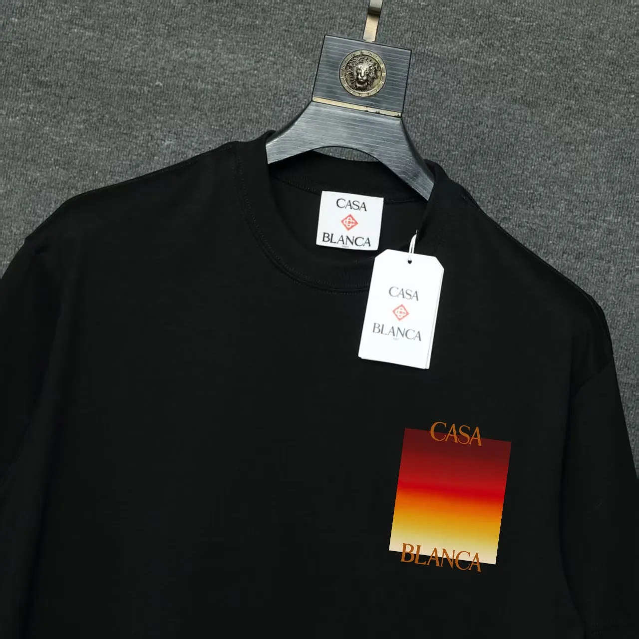 26ss CASABLANCA original printing process short-sleeved T-shirt original development using high-density double yarn pure cotton fabric upper body soft and comfortable color Black White Dark Green color Orange Pink Blue Royal Blue color cigarette powder 8 colors Sizes S M L XL